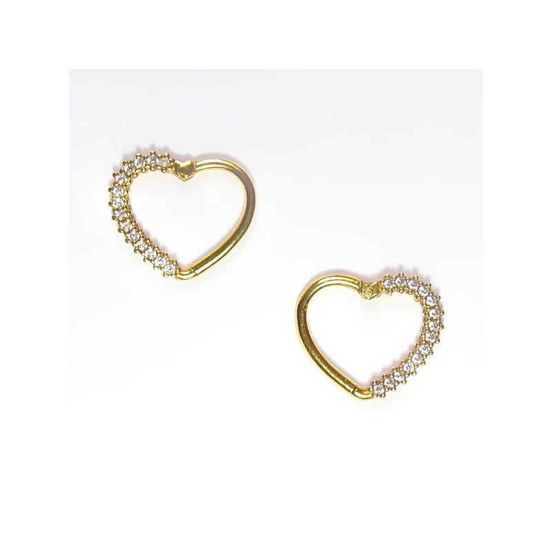 Piercing para Orelha Daith Coração em Prata com Zircônias - Banhado a Ouro - 6ORE651