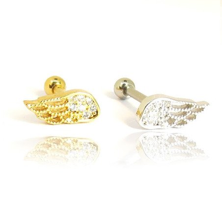 Piercing Dourado ou Prateado para Orelha - Asa com Cristais - 6ORE658