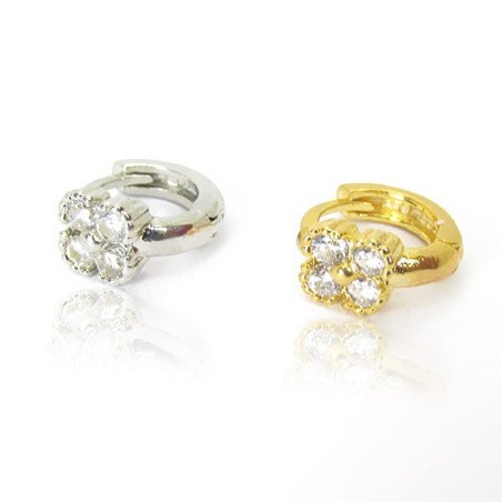 Piercing de Orelha Argolinha - Flor [Trevo 4 Folhas] Prateada ou Banhada a Ouro - 6ORE673