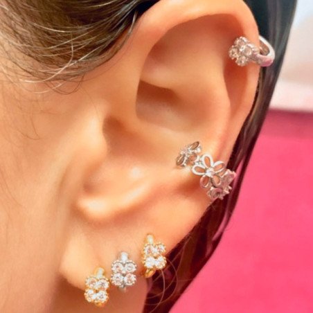 Piercing de Orelha Argolinha - Flor [Trevo 4 Folhas] Prateada ou Banhada a Ouro - 6ORE673