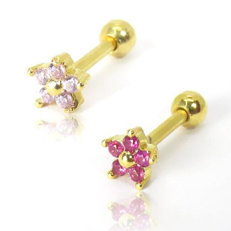 Piercing de Orelha - Dourado - Mini Florzinha Rosa ou Pink - 6ORE675