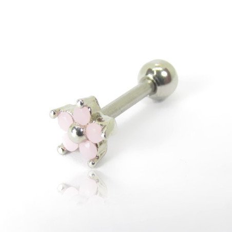 Piercing de Orelha - Mini Florzinha Rosa com Pedra Opala - 6ORE677