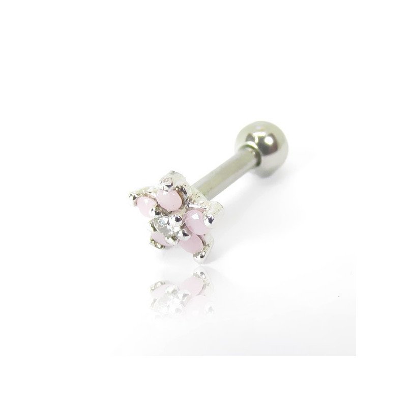 Piercing de Orelha - Mini Florzinha Rosa com Pedra Opala - 6ORE679