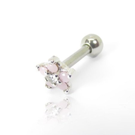 Piercing de Orelha - Mini Florzinha Rosa com Pedra Opala - 6ORE679