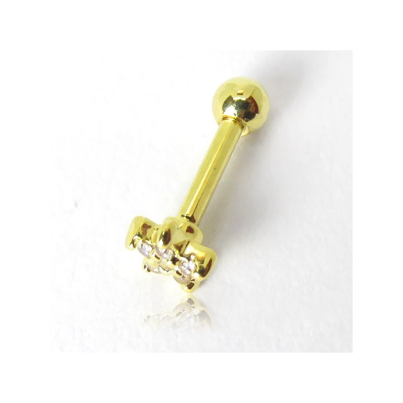 Piercing de Orelha em Aço Cirúrgico - Dourado - Mini Florzinha Branca em Zircônias - 6ORE683