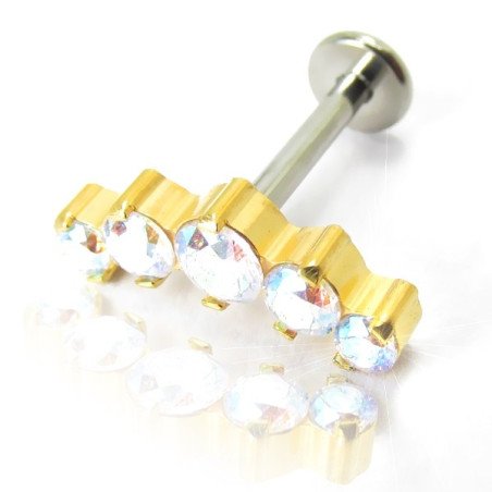 Piercing Labret em Titânio para Orelha - Cluster em Aço PVD Gold - 6ORE694