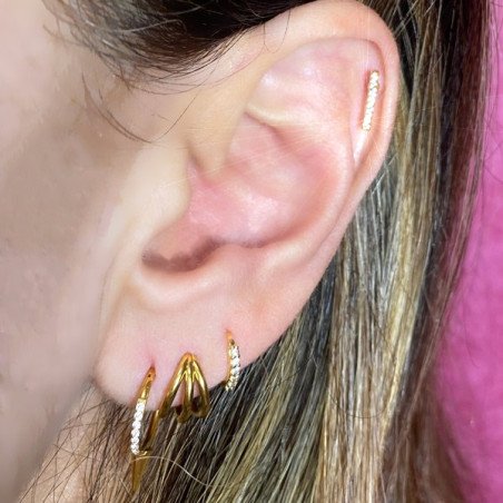 Piercing de Orelha Dourado em Aço Cirúrgico - Barrinha com Zircônias - 6ORE696