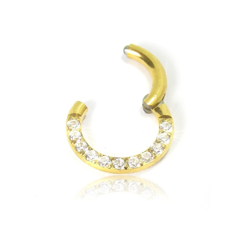 Piercing Daith - Argolinha Clicker em Aço Cirúrgico - PVD Gold com Zircônias - 6ORE697