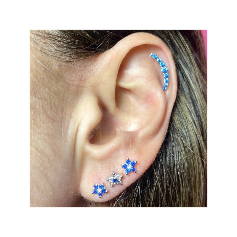 Piercing de Orelha em Aço Cirúrgico - Florzinha Zircônias Lilás e Rosa - 6ORE698