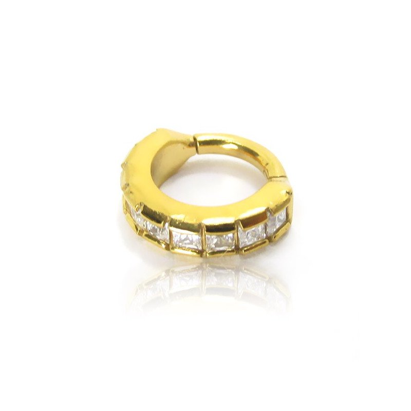 Piercing de Orelha Conch ou Helix - Argolinha Square Zircônia Cubic -  Aço Cirúrgico PVD Gold - 6ORE700