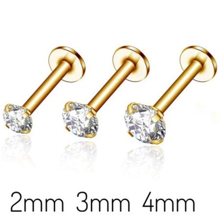 Piercing de Tragus em Titânio - Ponto de Luz Zircônia - Rosca Interna - PVD Gold - 7TRG122