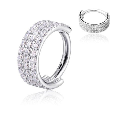 Piercing  Hélix ou Conch Argolinha Tripla Cravejada - 100% em Titânio  - 6ORE664
