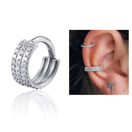 Piercing  Hélix ou Conch Argolinha Tripla Cravejada - 100% em Titânio  - 6ORE664