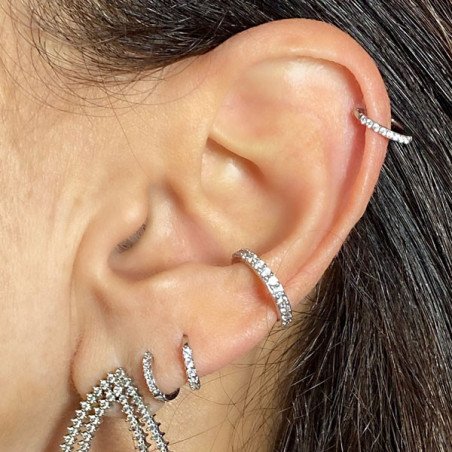 Piercing Helix Meia Argolinha em formato D Meia Cravejada - 100% em Titânio - 6ORE722