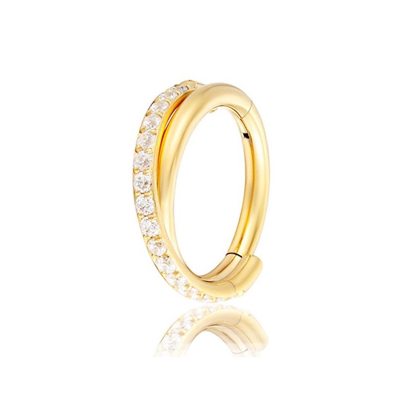 Piercing Conch Argolinha Entrelaçada Clicker Cravejada - 100% Titânio - Natural ou PVD Gold - 6ORE728