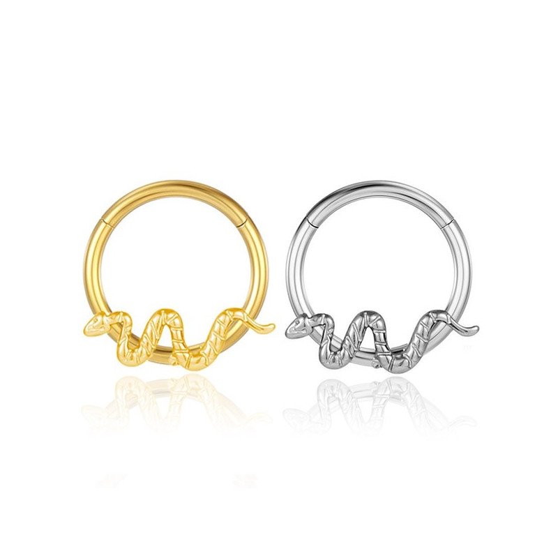 Piercing  Daith ou Septo Argolinha Clicker com Serpente - Titânio - 6ORE730