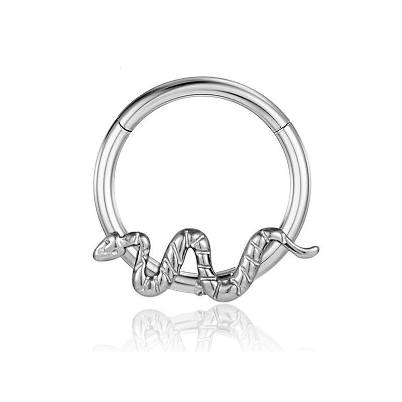 Piercing  Daith ou Septo Argolinha Clicker com Serpente - Titânio - 6ORE730