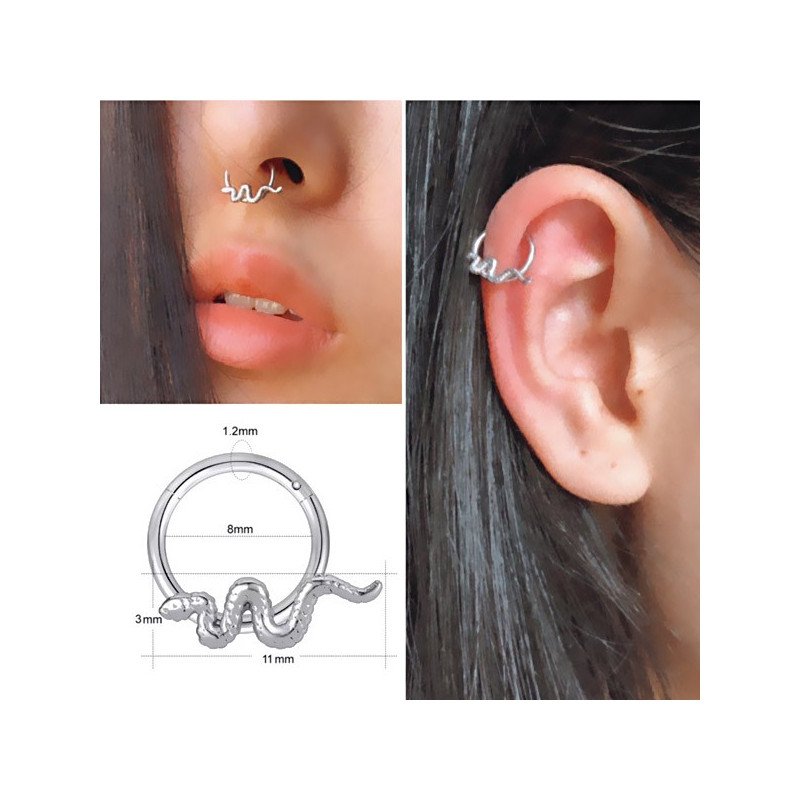 Piercing  Daith ou Septo Argolinha Clicker com Serpente - Titânio - 6ORE730