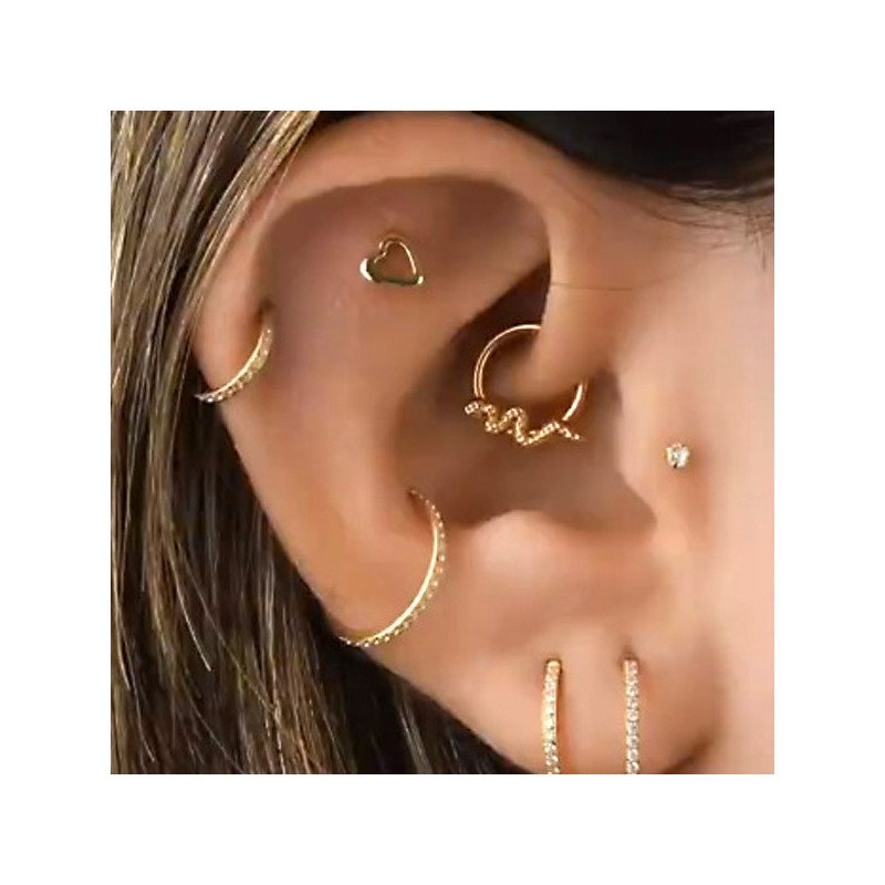 Piercing  Daith ou Septo Argolinha Clicker com Serpente - Titânio - 6ORE730