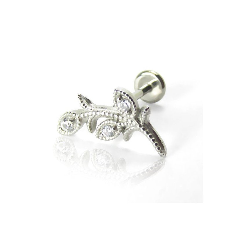 Piercing de Tragus / Orelha - Labret Pin Push - Ramo Flor - Cobalto Cromo - 7TRG123