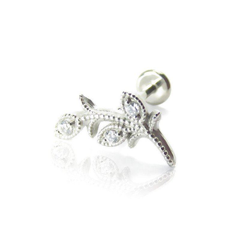 Piercing de Tragus / Orelha - Labret Pin Push - Ramo Flor - Cobalto Cromo - 7TRG123