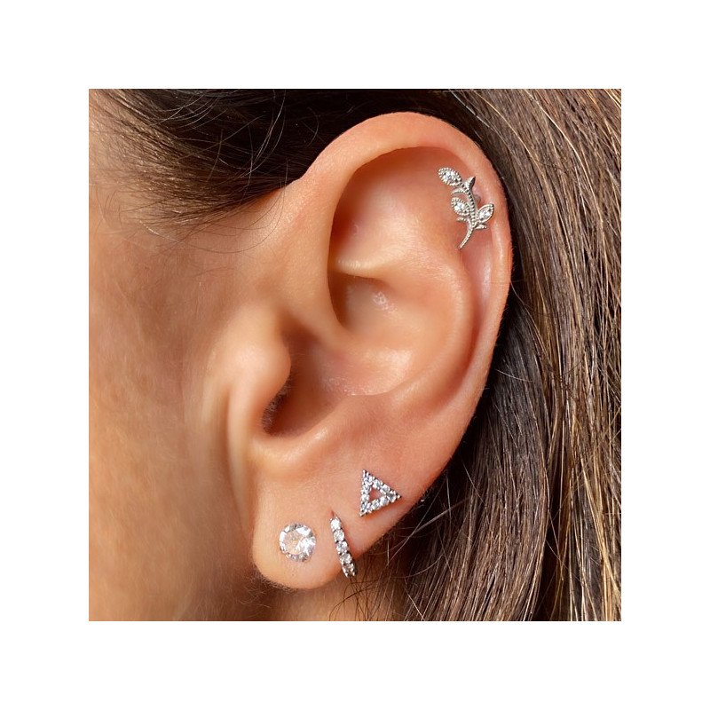 Piercing de Tragus / Orelha - Labret Pin Push - Ramo Flor - Cobalto Cromo - 7TRG123