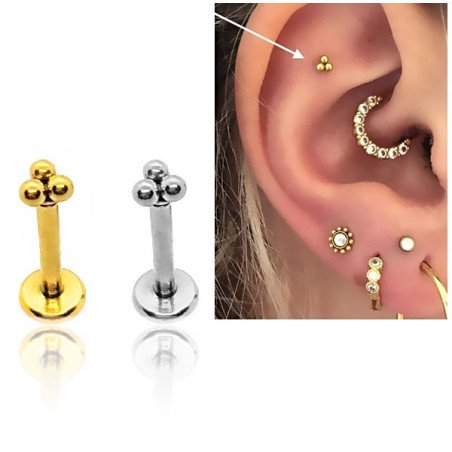 Piercing Labret em Titânio - Trillion - Pin Push - Natural ou PVD Gold - 7TRG128