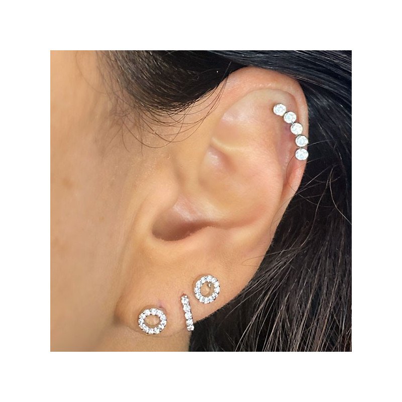 Piercing de Orelha em Aço Cirúrgico - Círculo Cravejado de Zircônias - 6ORE737