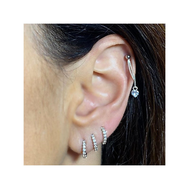 Piercing de Orelha Hélix - Correntes em Prata com Pingente em Zircônia - 6ORE741