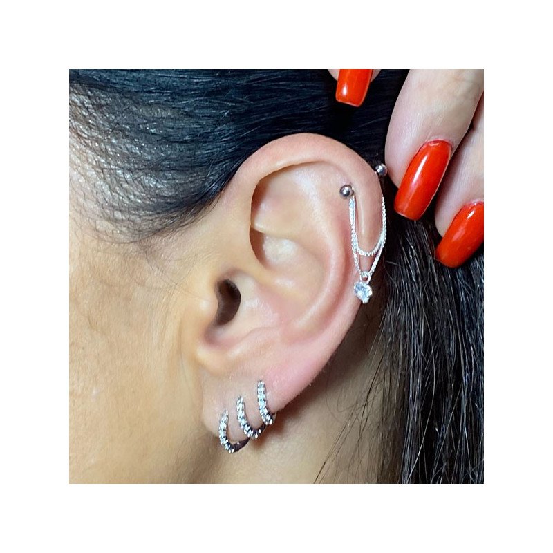 Piercing de Orelha Hélix - Correntes em Prata com Pingente em Zircônia - 6ORE741