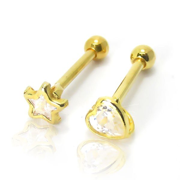 Piercing de Orelha em Prata Banhado a Ouro - Estrela ou Coração - 6ORE744 -  Piercing Mania
