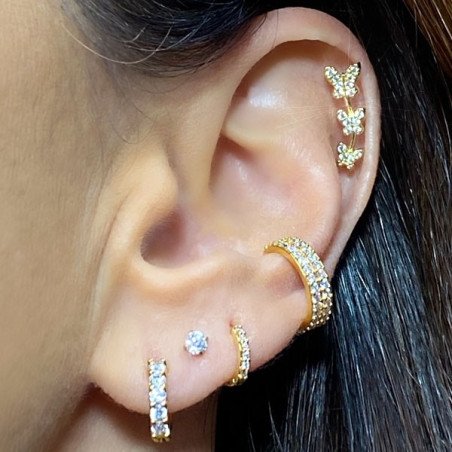 Piercing de Orelha Dourado - Cluster 3 Borboletas com Cristais - 6ORE745