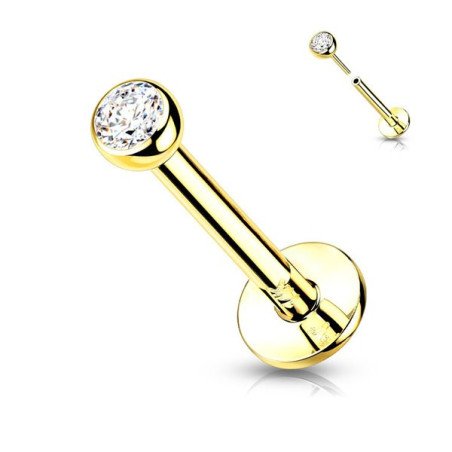 Piercing Australiano 1.0 em Titânio PVD Gold - Pin Push Tragus ou Hélix - Ponto de Luz - 7TRG137