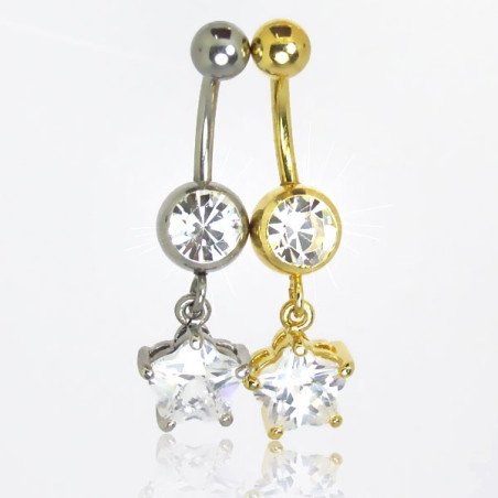 Piercings de Umbigo - Aço Cirúrgico com Banho de Ouro Opcional - Maravilhosa Estrela de Zircônia - 1EST68