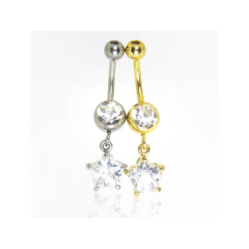 Piercings de Umbigo - Aço Cirúrgico com Banho de Ouro Opcional - Maravilhosa Estrela de Zircônia - 1EST68