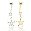 Piercings de Umbigo - Aço Cirúrgico com Banho de Ouro Opcional - Belíssima Estrela com Zircônias - 1EST69