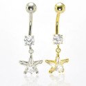Piercings de Umbigo - Aço Cirúrgico com Banho de Ouro Opcional - Belíssima Estrela com Zircônias - 1EST69