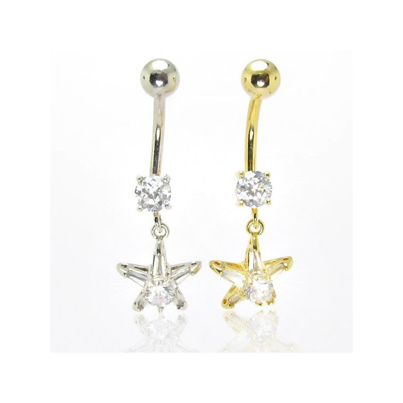 Piercings de Umbigo - Aço Cirúrgico com Banho de Ouro Opcional - Belíssima Estrela com Zircônias - 1EST69