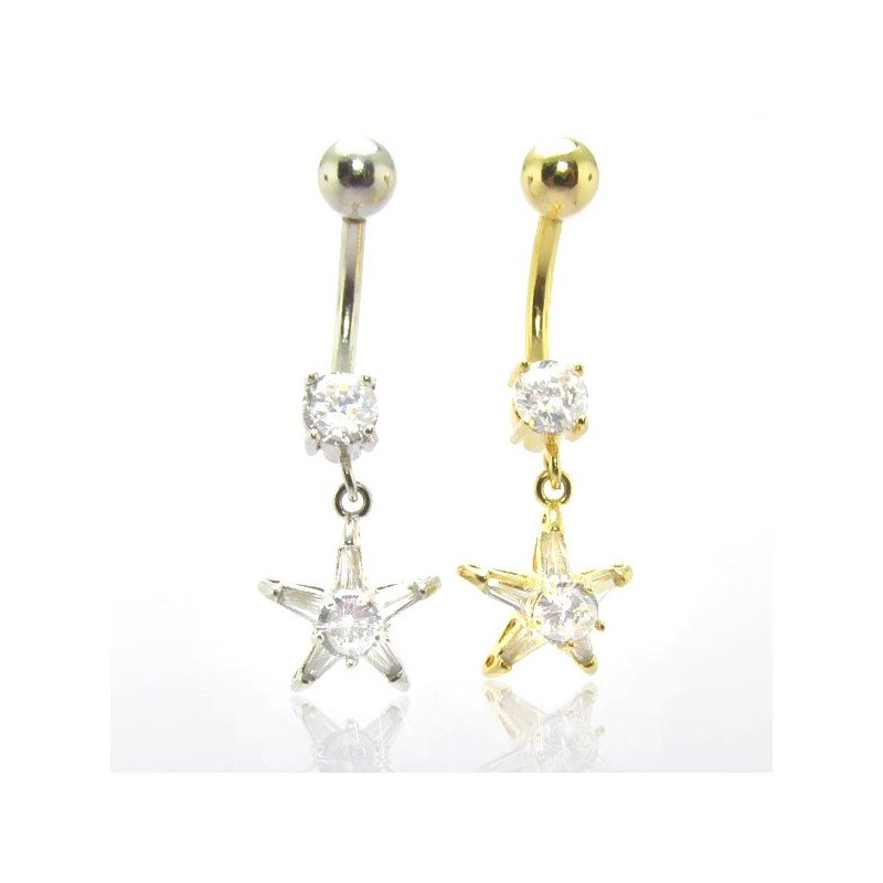 Piercings de Umbigo - Aço Cirúrgico com Banho de Ouro Opcional - Belíssima Estrela com Zircônias - 1EST69