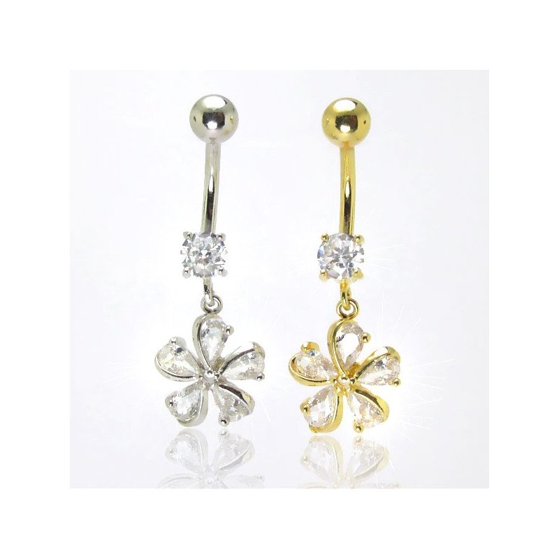 Piercing de Umbigo - Dourado ou Prateado – Flor com Zircônias – 1FLO96