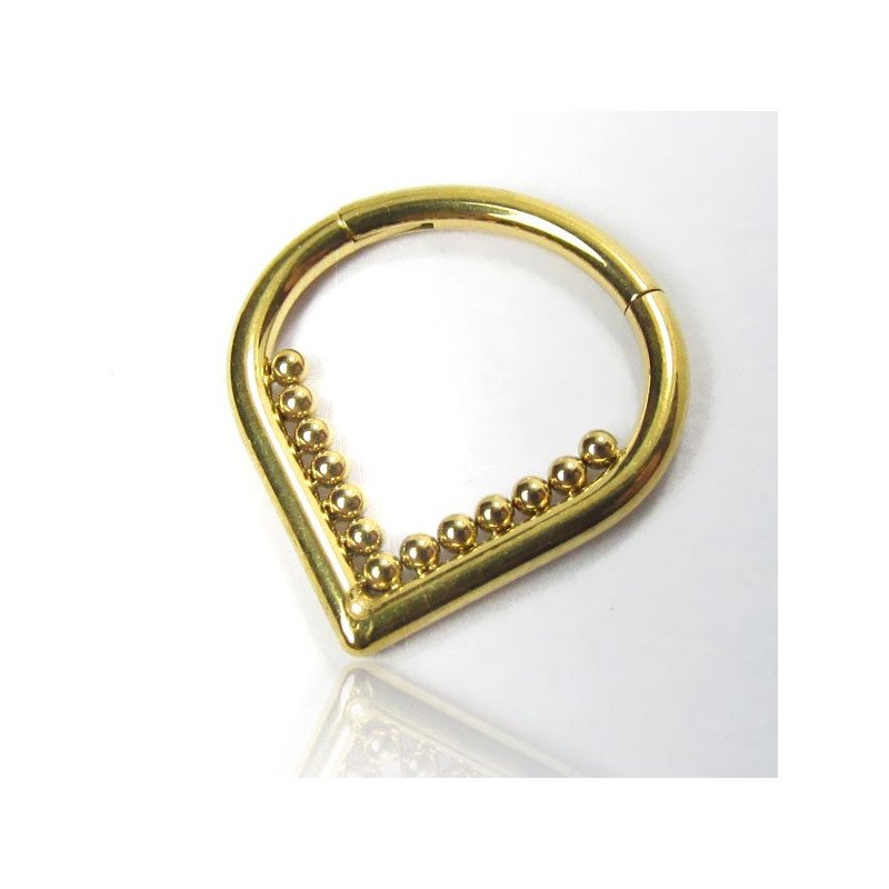 Piercing  Orelha ou Septo Argolinha Clicker V Shaped Beaded - 100% em Titânio PVD Gold - 6ORE779