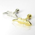 Piercing de Orelha em Aço Cirúrgico - Pena -  Prateado ou Banhado a Ouro - 6ORE784