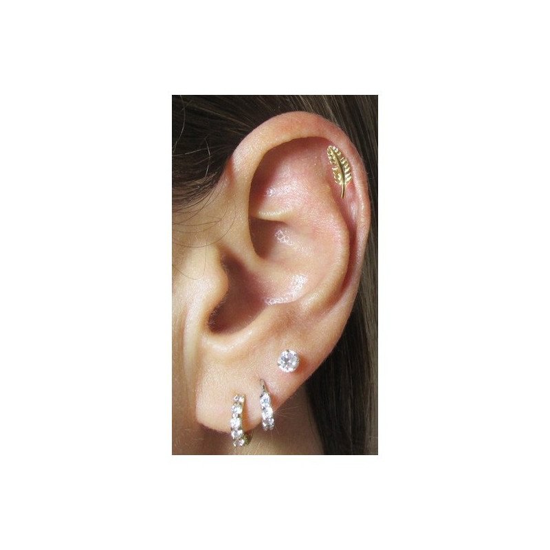 Piercing de Orelha em Aço Cirúrgico - Pena -  Prateado ou Banhado a Ouro - 6ORE784