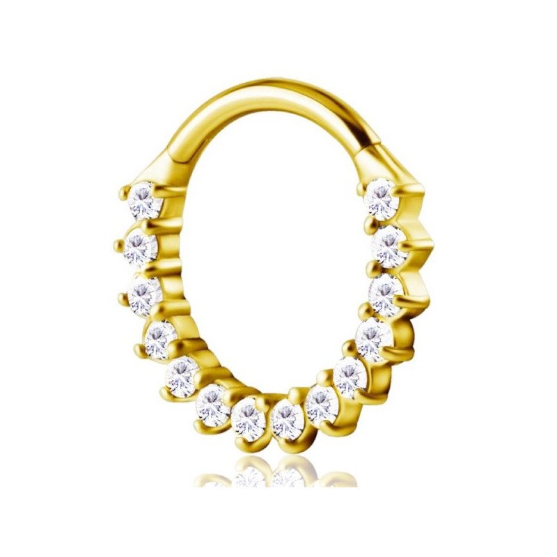 Piercing Luxo Daith - Argolinha Clicker em Cobalto Cromo - PVD Gold com 14 Zircônias - 6ORE788