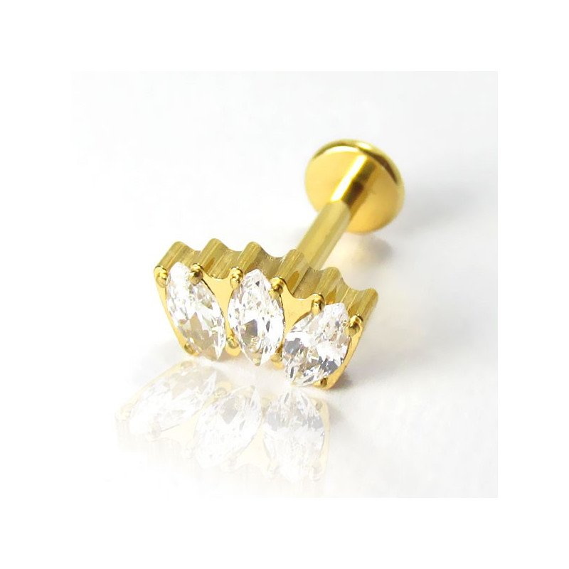 Piercing de Tragus Labret - Coroa de Zircônia  - Titânio PVD Gold - 7TRG145