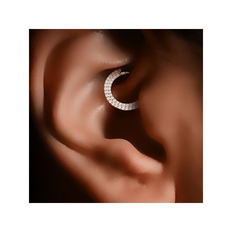 Piercing Luxo Daith - Argolinha Clicker em Titânio - PVD Gold com Zircônias - 6ORE794