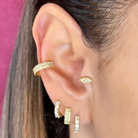 Piercing de Tragus em Titânio - Olhinho Com Zircônias - Rosca Interna - PVD Gold - 7TRG147