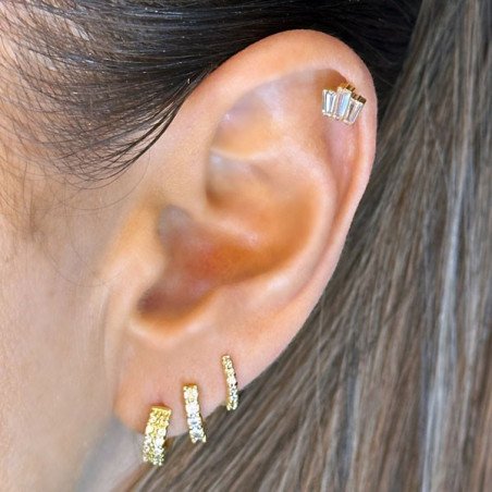 Piercing de Tragus em Titânio - Coroa com Zircônias Baguete - Rosca Interna - PVD Gold - 7TRG148