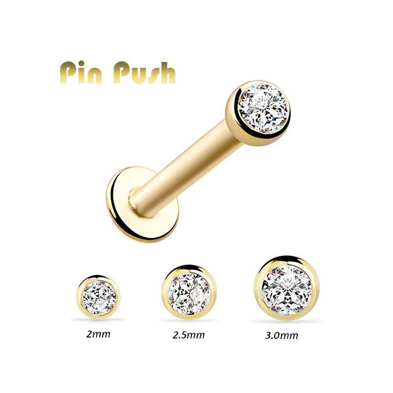 Piercing Australiano 1.0 em Aço Cirúrgico PVD Gold - Pin Push Tragus ou Hélix - Ponto de Luz - 7TRG154