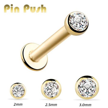 Piercing Australiano 1.0 em Aço Cirúrgico PVD Gold - Pin Push Tragus ou Hélix - Ponto de Luz - 7TRG154